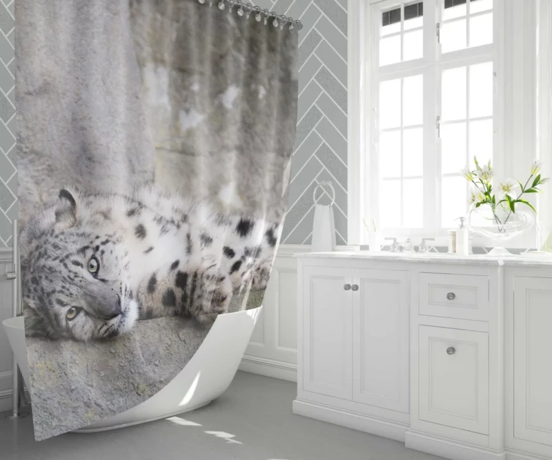 Snow Leopard Majestic Stance Arctic Beauty Shower Curtain 1