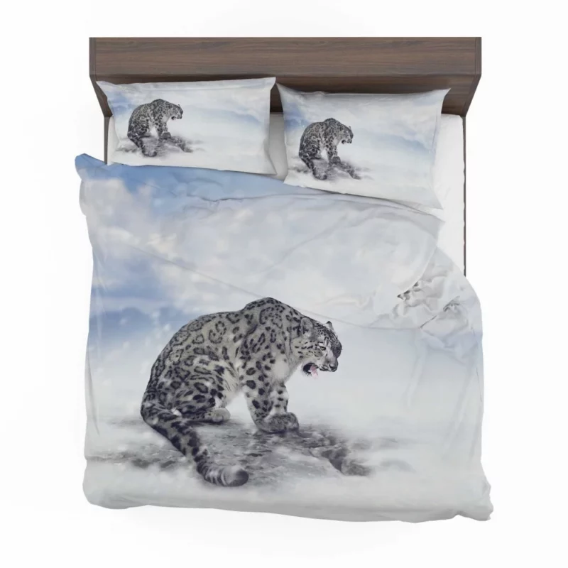 Snow Leopard in Snowfall Wilderness Beauty Bedding Set 1