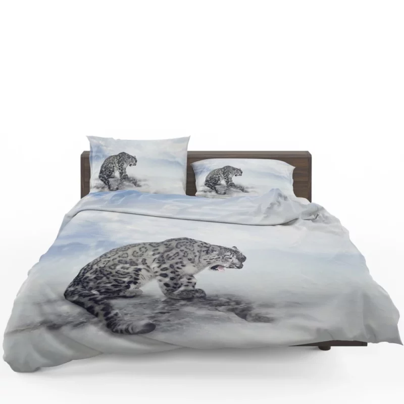 Snow Leopard in Snowfall Wilderness Beauty Bedding Set