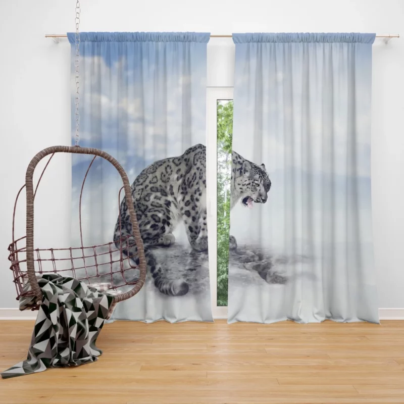 Snow Leopard in Snowfall Wilderness Beauty Curtain