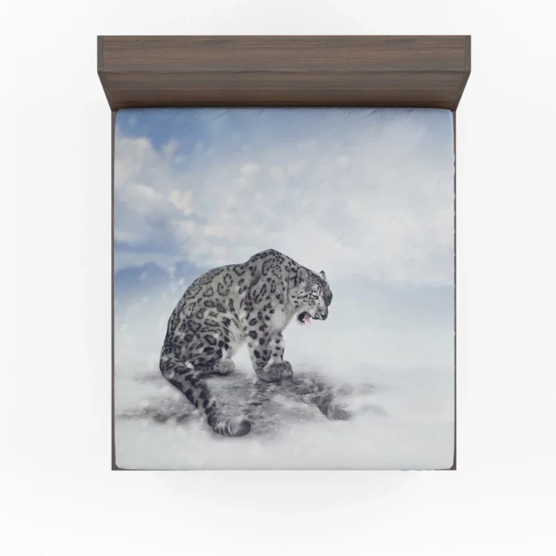 Snow Leopard in Snowfall Wilderness Beauty Fitted Sheet 1