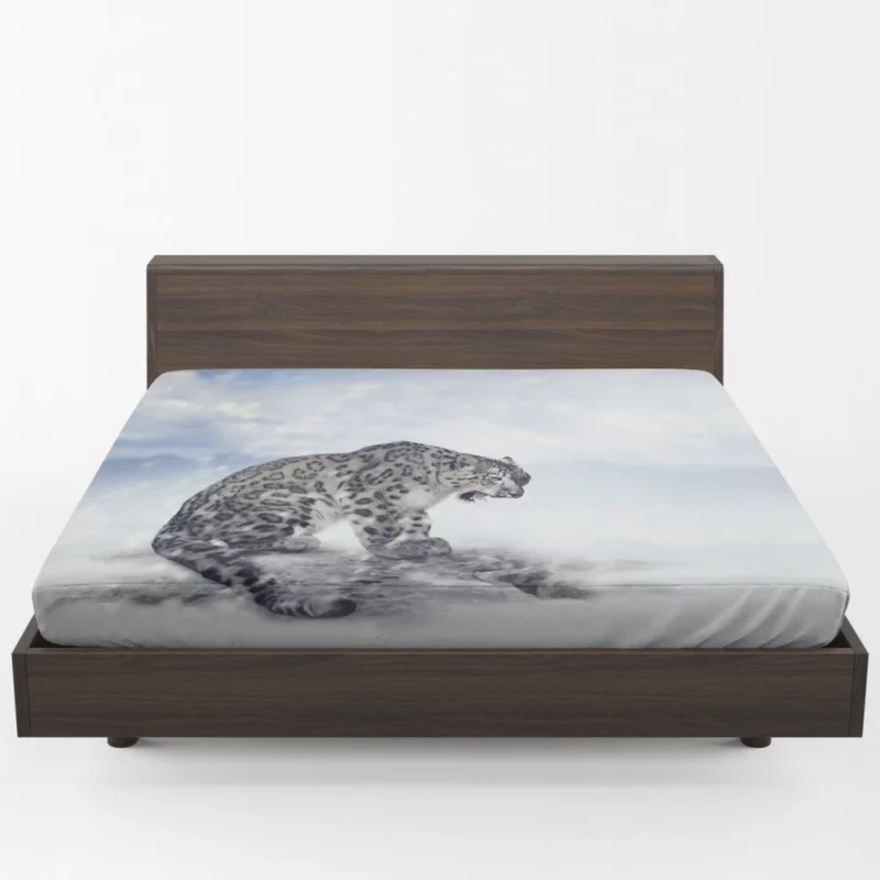 Snow Leopard in Snowfall Wilderness Beauty Fitted Sheet