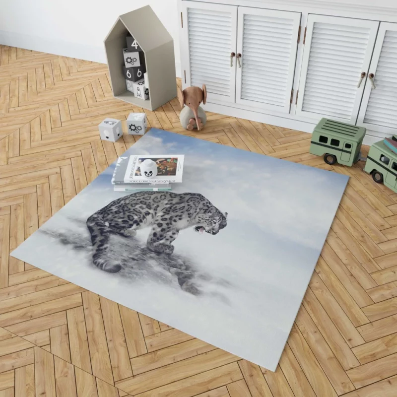 Snow Leopard in Snowfall Wilderness Beauty Rug 1