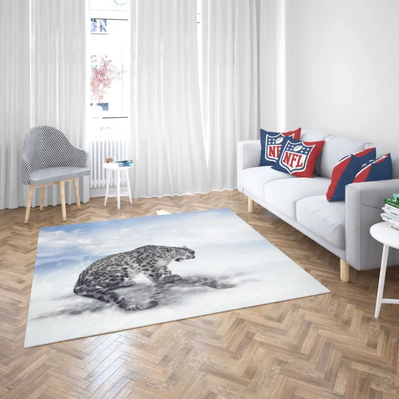 Snow Leopard in Snowfall Wilderness Beauty Rug 2