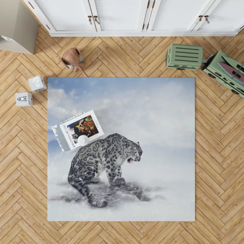 Snow Leopard in Snowfall Wilderness Beauty Rug