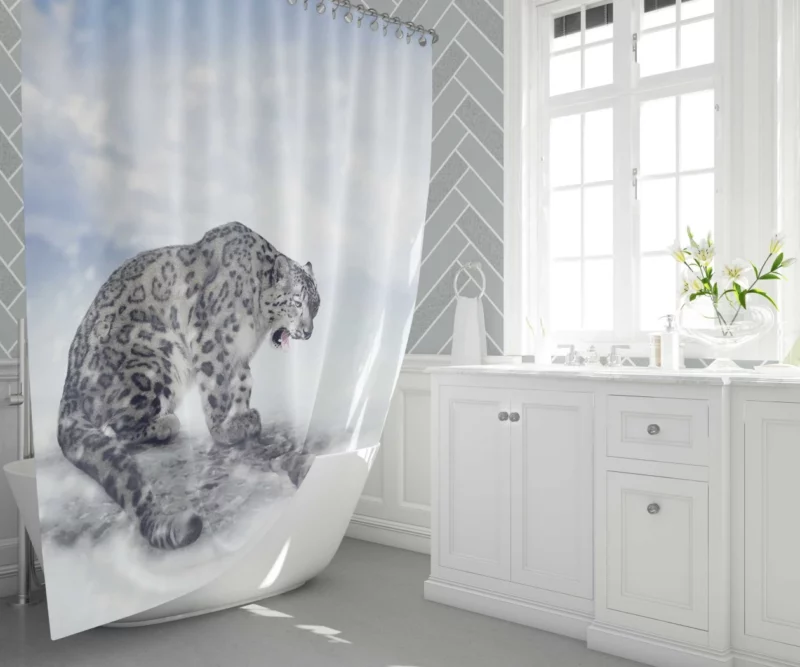 Snow Leopard in Snowfall Wilderness Beauty Shower Curtain 1