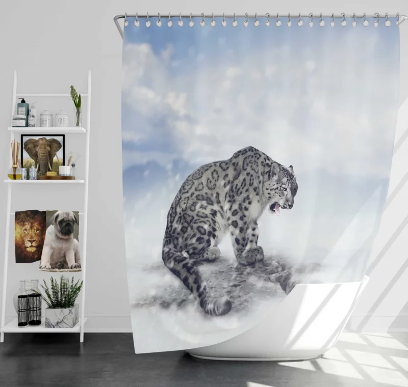 Snow Leopard in Snowfall Wilderness Beauty Shower Curtain