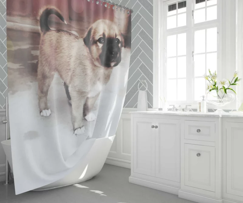 Snowy-Pup Innocent Gaze Playful Charm Shower Curtain 1