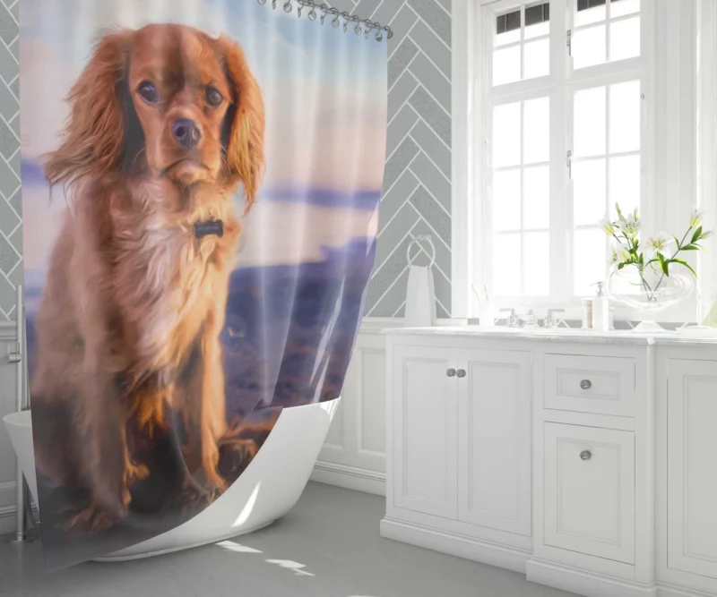 Spaniel in Oil Paint Filter Furry Artistry Shower Curtain 1