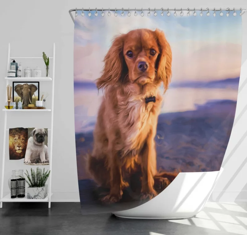 Spaniel in Oil Paint Filter Furry Artistry Shower Curtain