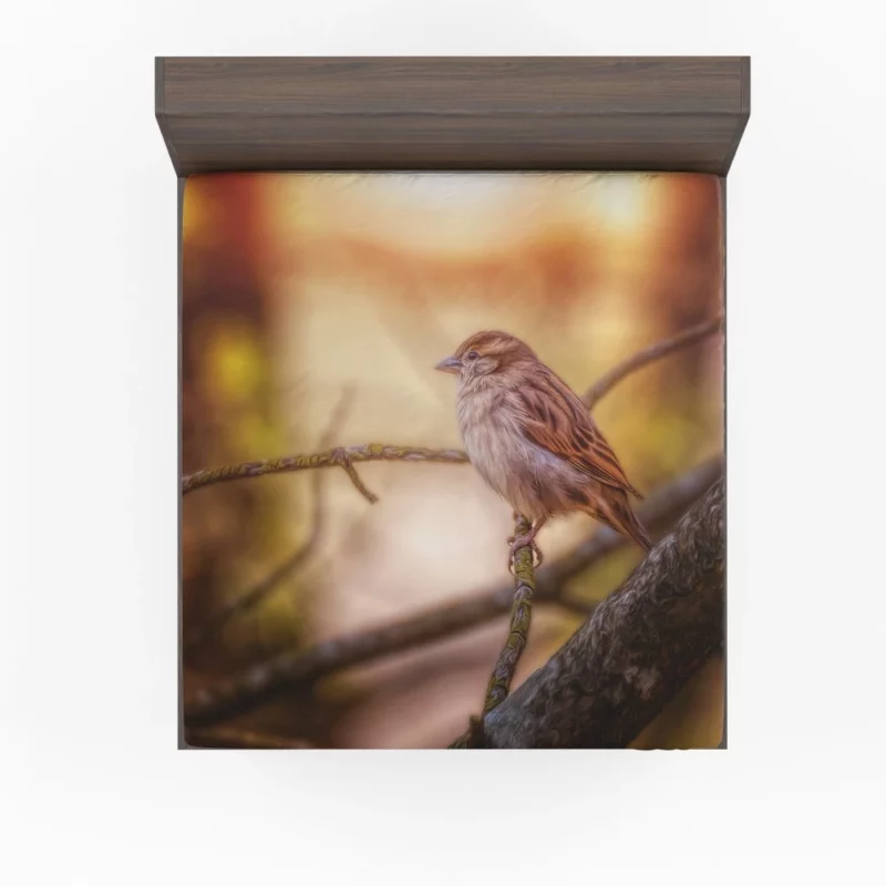 Sparrow Branch Perch Avian Blur Fitted Sheet 1