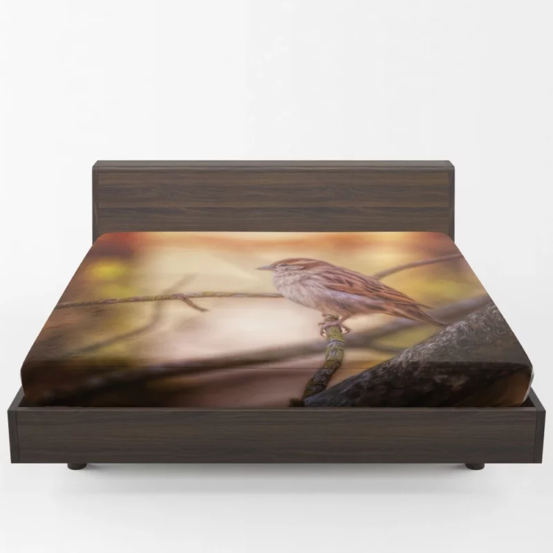 Sparrow Branch Perch Avian Blur Fitted Sheet