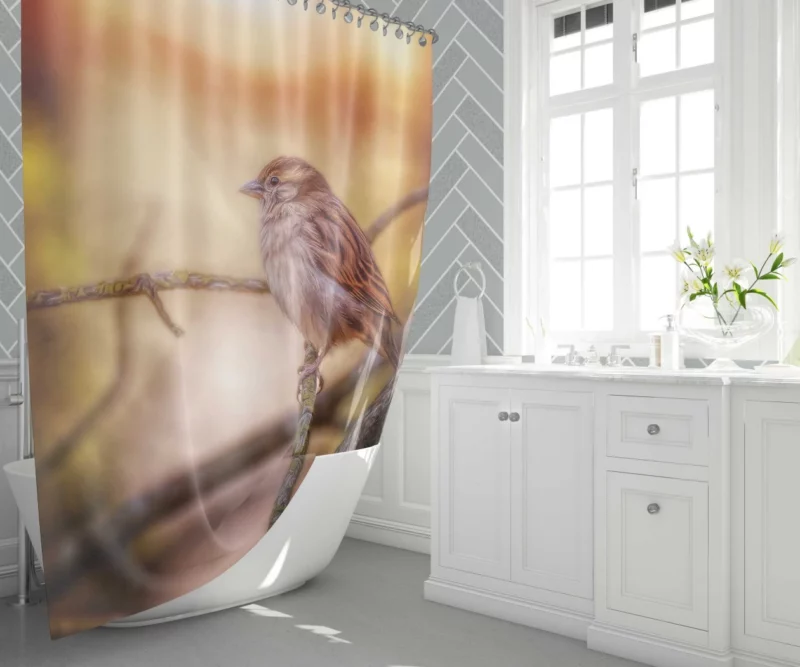 Sparrow Branch Perch Avian Blur Shower Curtain 1