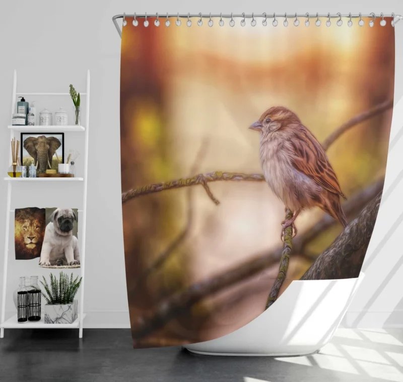 Sparrow Branch Perch Avian Blur Shower Curtain