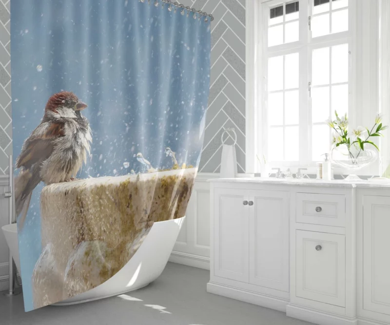 Sparrow Refreshing Splash Feathered Play Shower Curtain 1