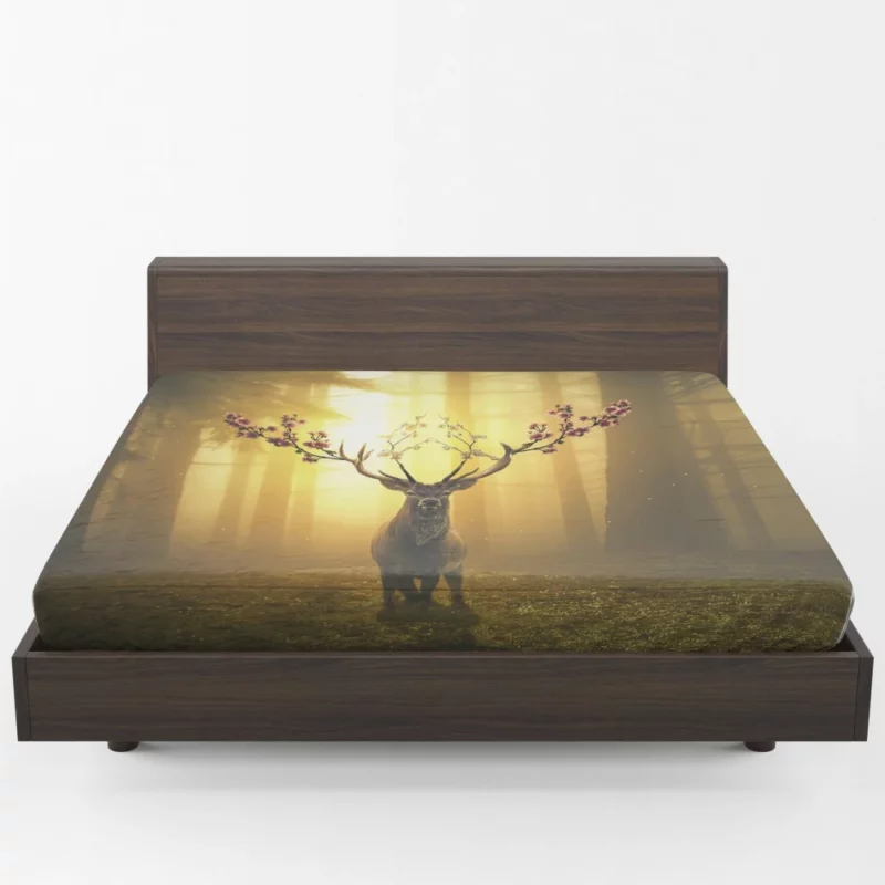 Spring Enchanted Deer in Forest Fitted Sheet