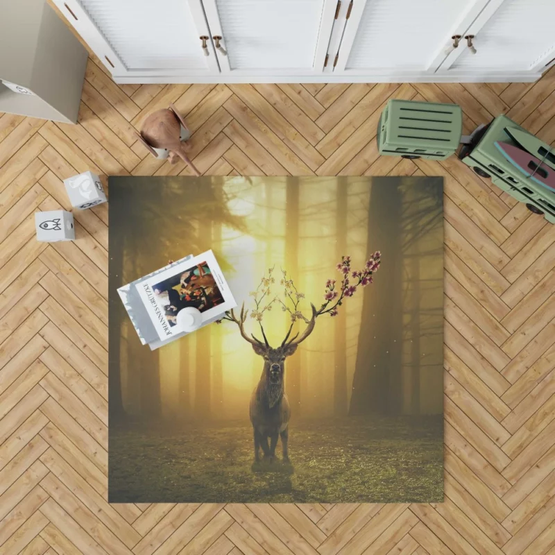 Spring Enchanted Deer in Forest Rug