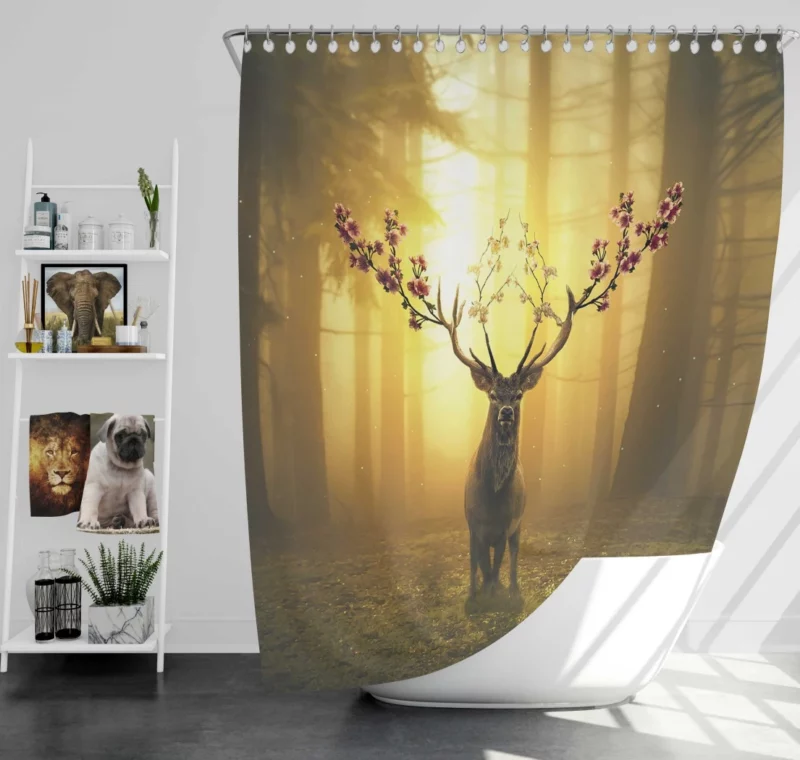 Spring Enchanted Deer in Forest Shower Curtain