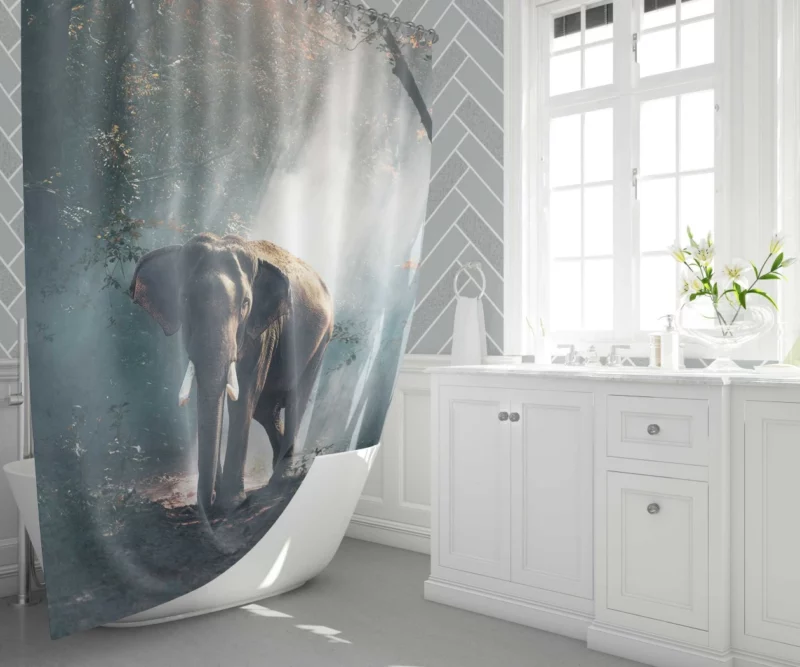 Sunbeam-Kissed Asian Elephant Majestic Wonder Shower Curtain 1