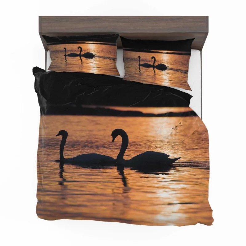 Swan Reflective Silhouette Aquatic Serenity Bedding Set 1