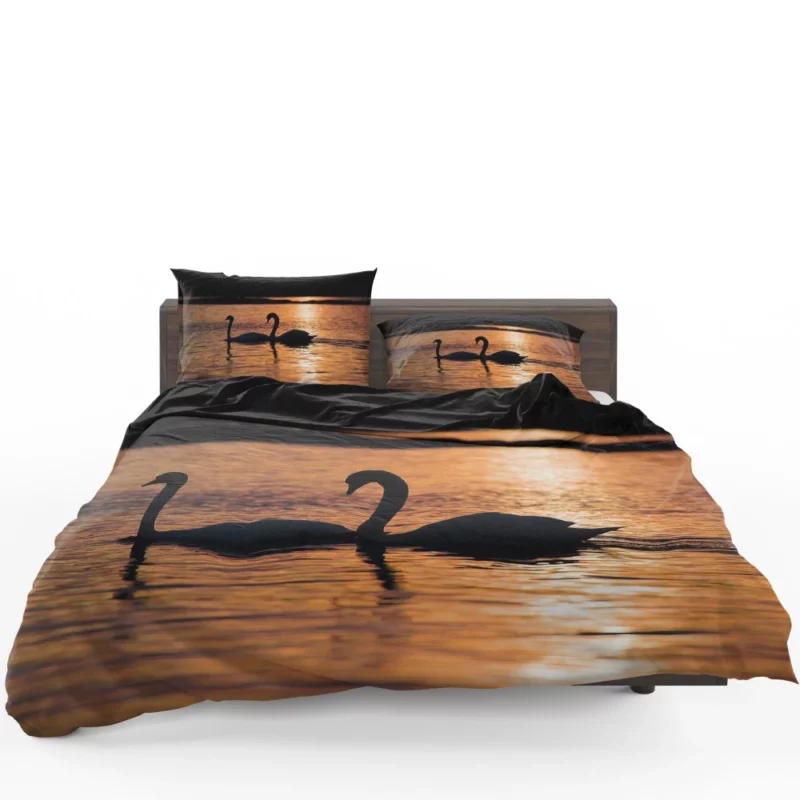 Swan Reflective Silhouette Aquatic Serenity Bedding Set