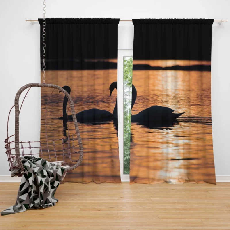 Swan Reflective Silhouette Aquatic Serenity Curtain