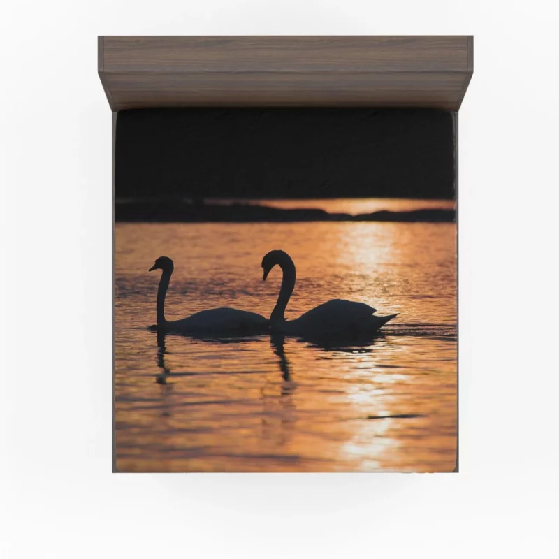 Swan Reflective Silhouette Aquatic Serenity Fitted Sheet 1