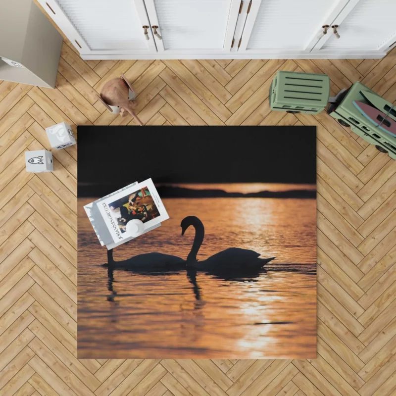 Swan Reflective Silhouette Aquatic Serenity Rug