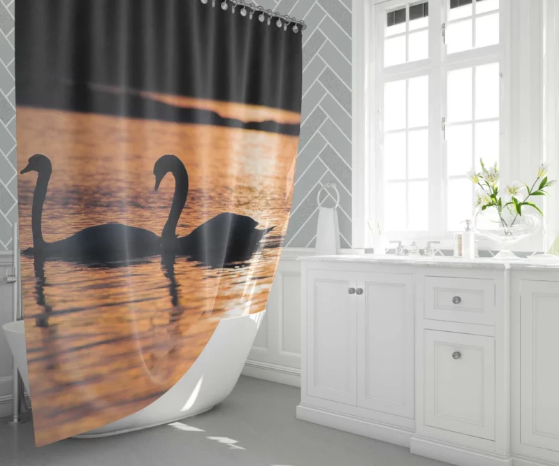 Swan Reflective Silhouette Aquatic Serenity Shower Curtain 1