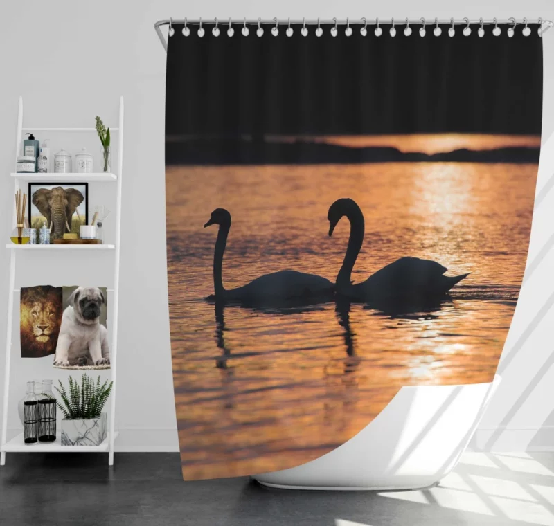 Swan Reflective Silhouette Aquatic Serenity Shower Curtain