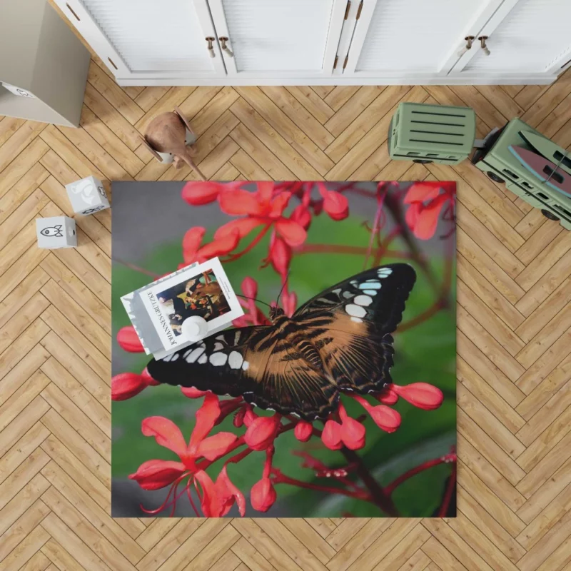 The Clipper Butterfly Red Floral Delight Rug