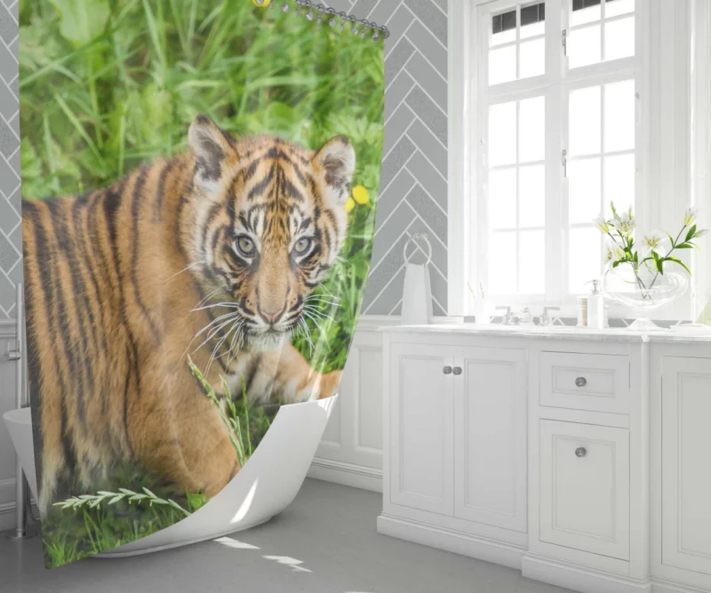 Tiger Cub Grassland Antics Wild Charm Shower Curtain 1