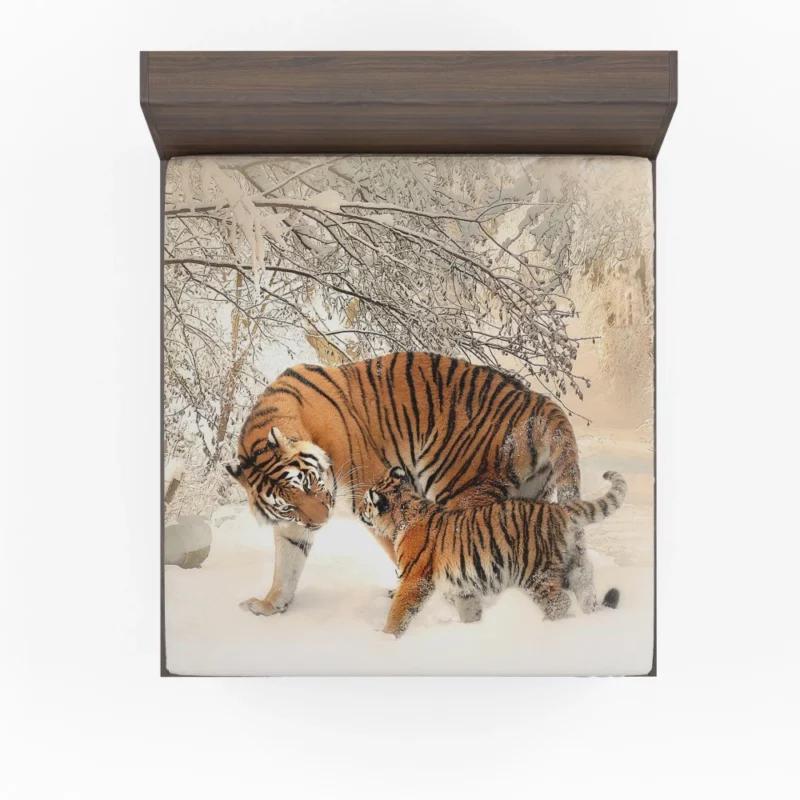 Tiger Cub Innocence in Snowy Bliss Fitted Sheet 1