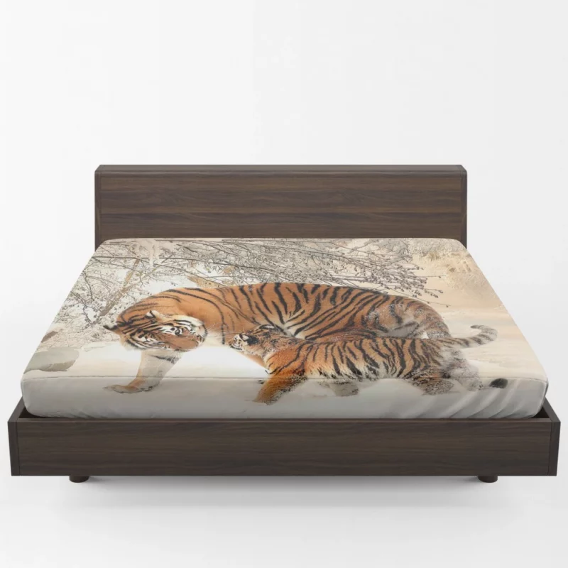 Tiger Cub Innocence in Snowy Bliss Fitted Sheet