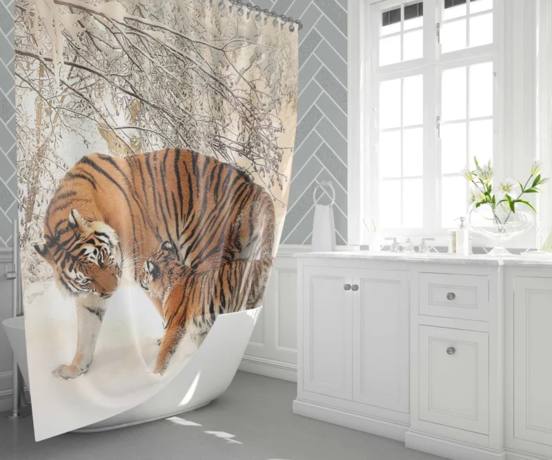 Tiger Cub Innocence in Snowy Bliss Shower Curtain 1