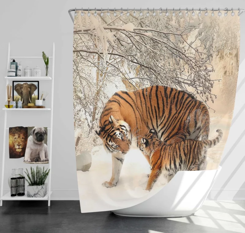 Tiger Cub Innocence in Snowy Bliss Shower Curtain