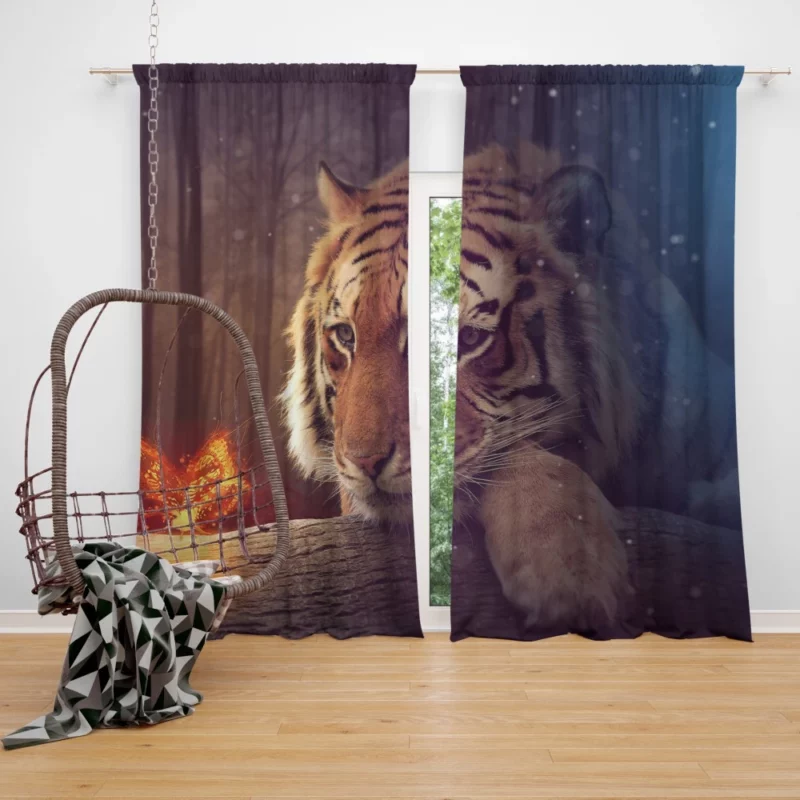 Tiger Fierce Gaze Untamed Majesty Curtain