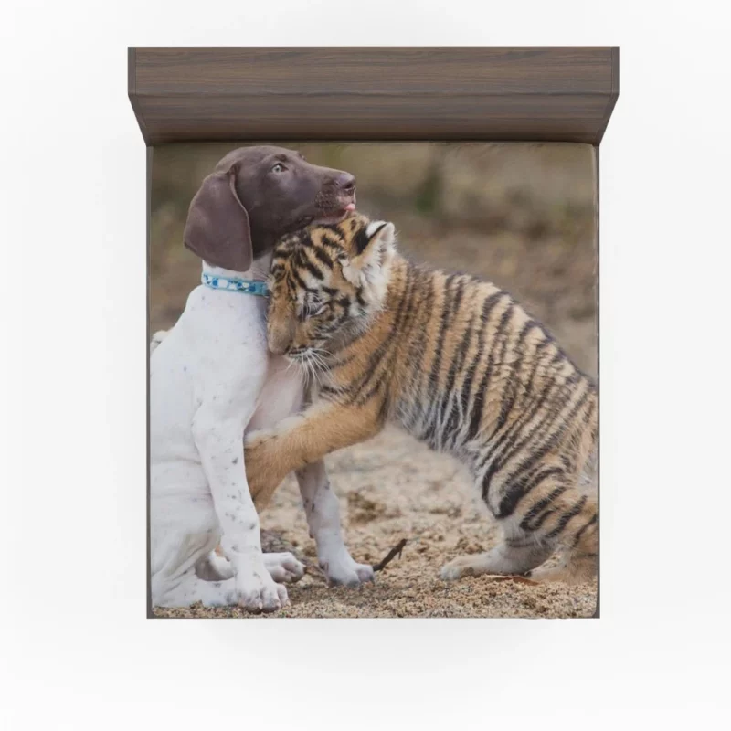 Tiger Hug with Loving Dog Furry Bonds Fitted Sheet 1