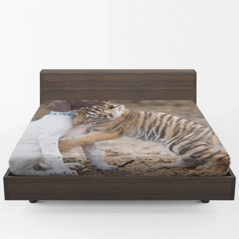 Tiger Hug with Loving Dog Furry Bonds Fitted Sheet