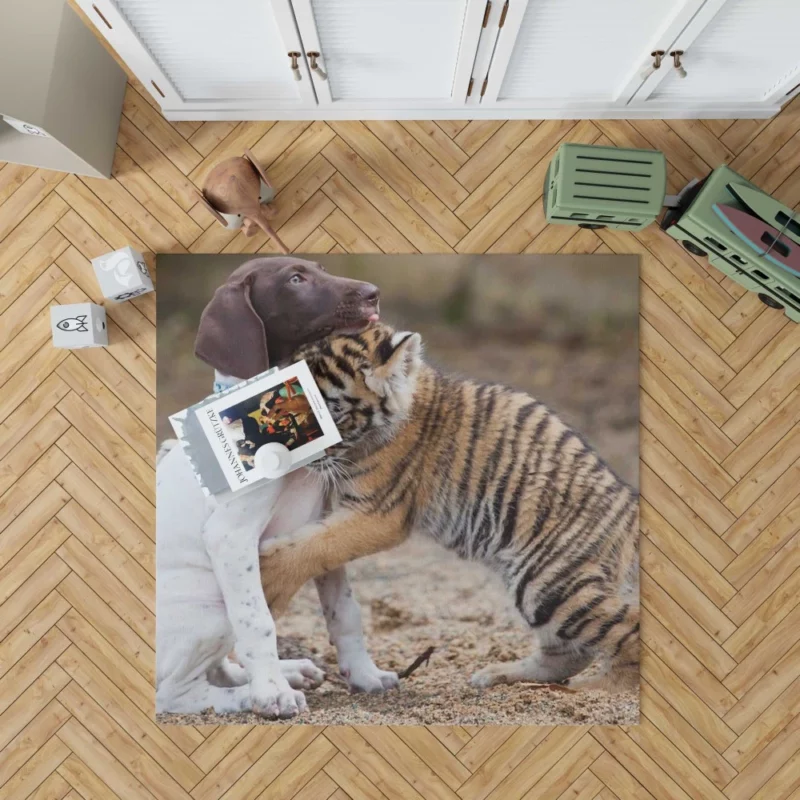 Tiger Hug with Loving Dog Furry Bonds Rug