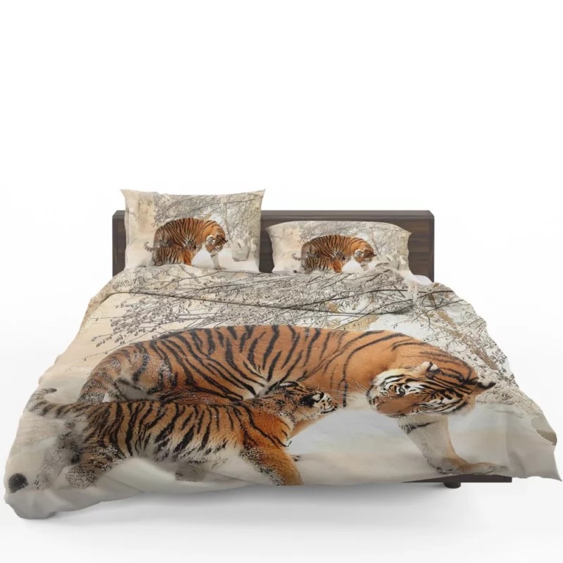 Tiger Playful Bond Family in Snow Bedding Set