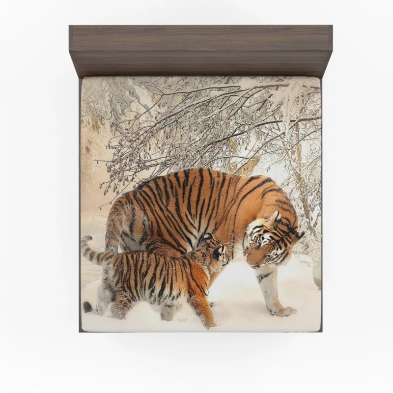 Tiger Playful Bond Family in Snow Fitted Sheet 1