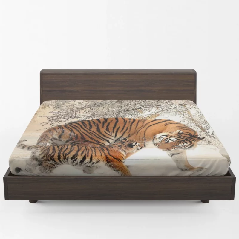 Tiger Playful Bond Family in Snow Fitted Sheet