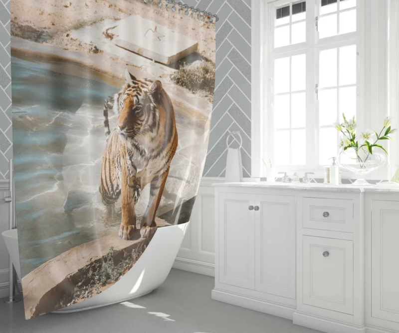 Tiger Relaxation Poolside Serenity Shower Curtain 1