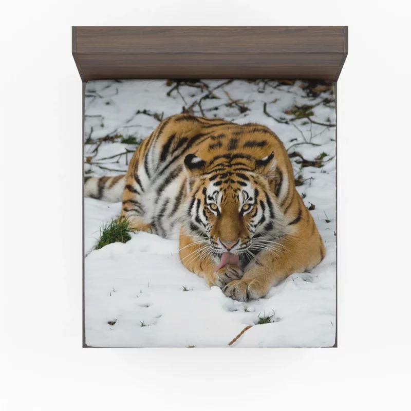 Tiger in Snowy Serenity Winter Warrior Fitted Sheet 1