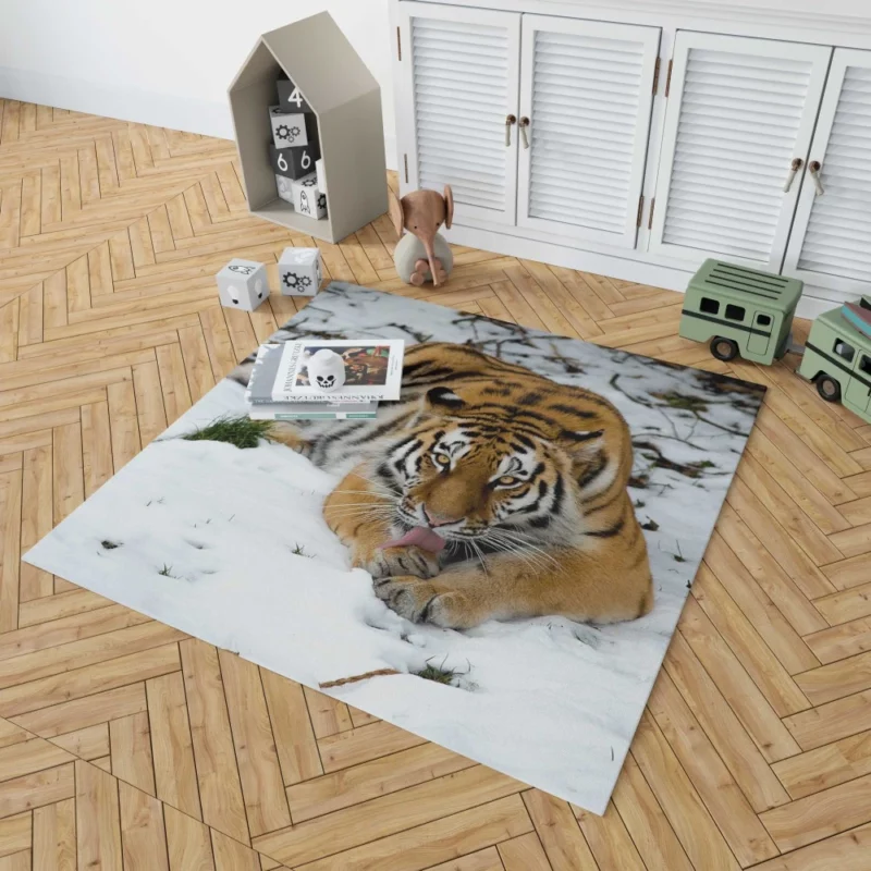 Tiger in Snowy Serenity Winter Warrior Rug 1