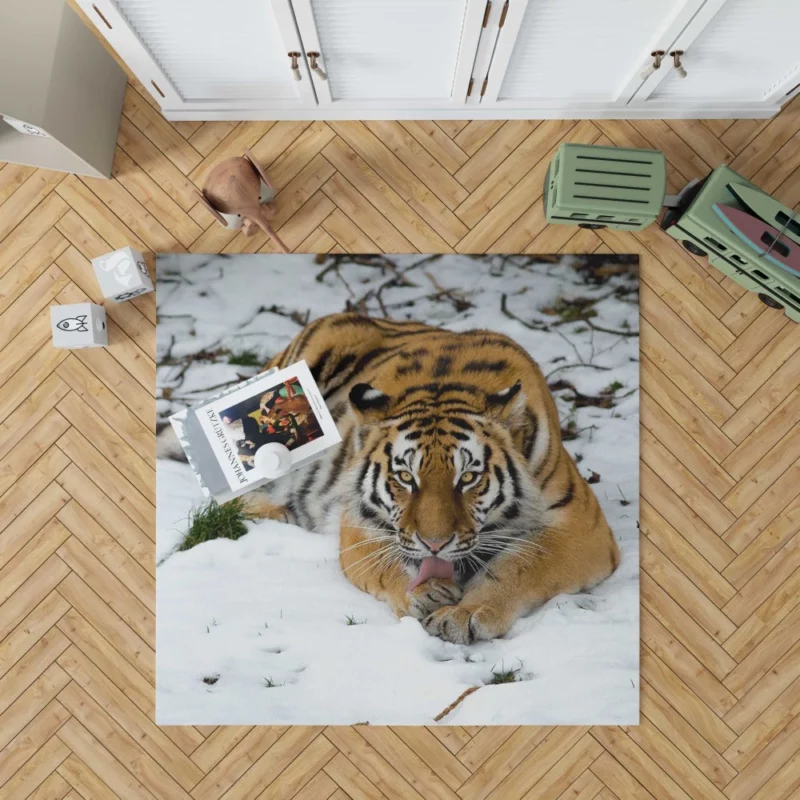 Tiger in Snowy Serenity Winter Warrior Rug