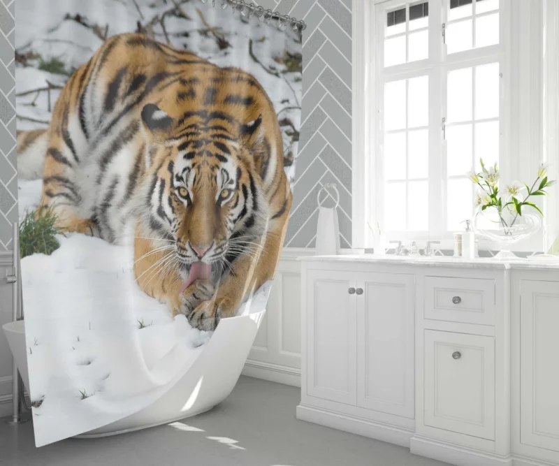 Tiger in Snowy Serenity Winter Warrior Shower Curtain 1