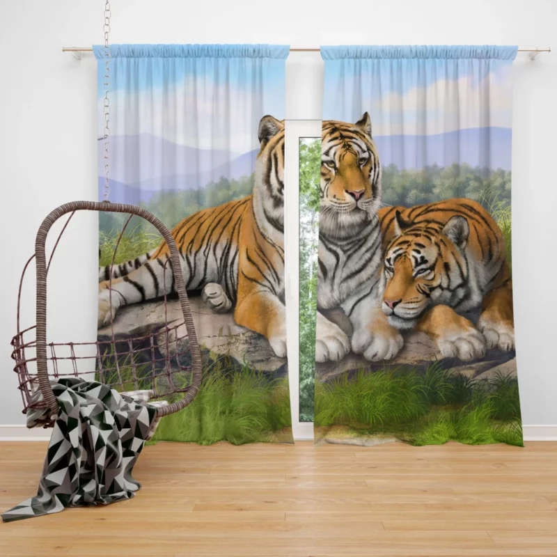 Tigers Fierce Gaze Wilderness Majesty Curtain