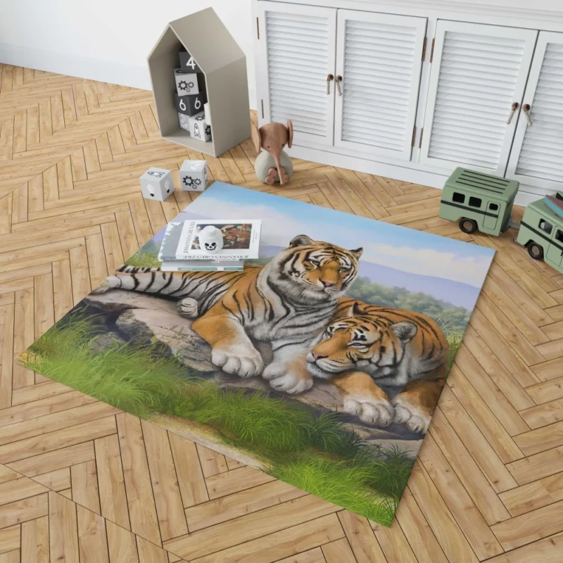 Tigers Fierce Gaze Wilderness Majesty Rug 1